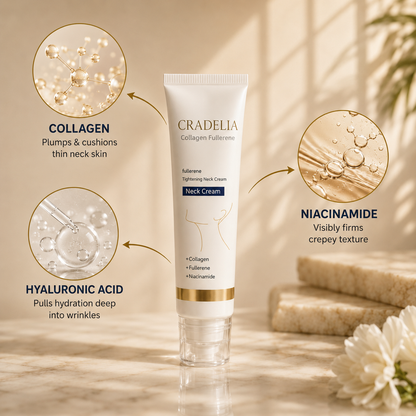Neck Firming Cream with Roller Applicator – Collagen & Niacinamide for Wrinkles, Crepey Skin & Jawline Tightening