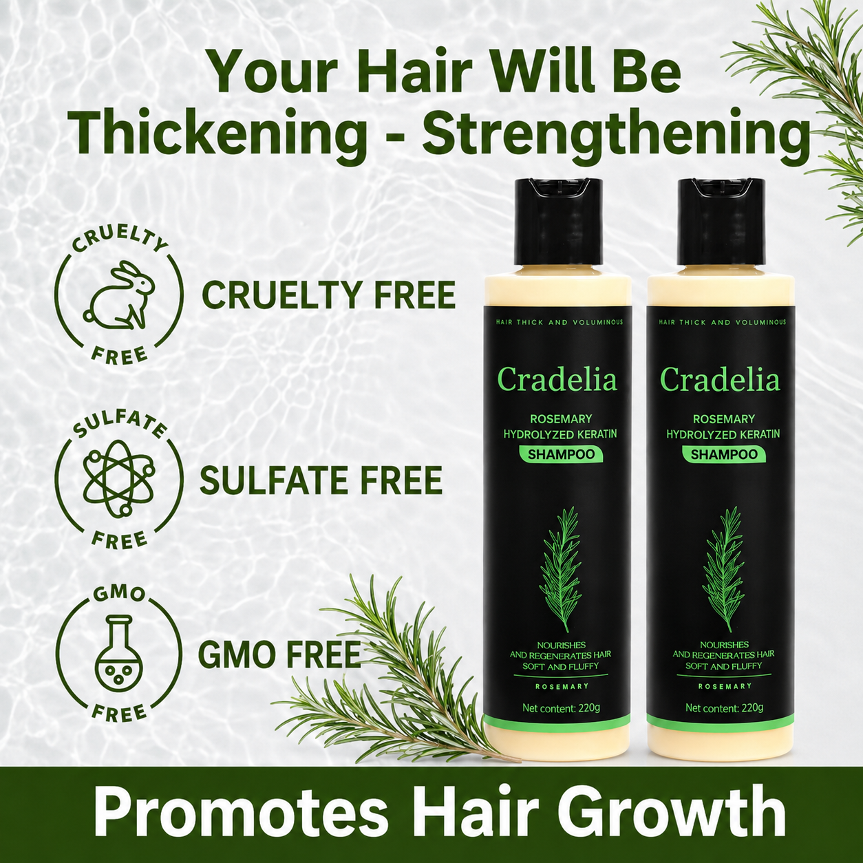 Rosemary Shampoo for Hair Growth – Rosemary Oil Thickening Shampoo for Thinning Hair, Hair Loss, Shedding & Stronger Fuller Hair