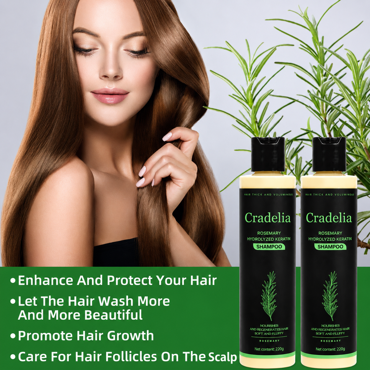 Rosemary Oil Shampoo with Hydrolyzed Keratin & Biotin – Scalp Care Shampoo for Thinning Hair, Weak Strands & Fuller-Looking Hair